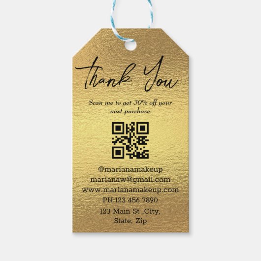 Moderne Dankeschön Business qm Code Goldfolie Geschenkanhänger (Vorderseite)