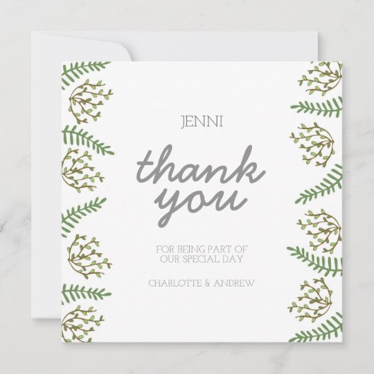 Moderne Dankeschön-Karte mit Leaf-Illustrationen Dankeskarte (Vorderseite)