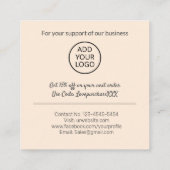 Moderne Dankeschön-Script-Bestellung Natural Cream Quadratische Visitenkarte (Rückseite)