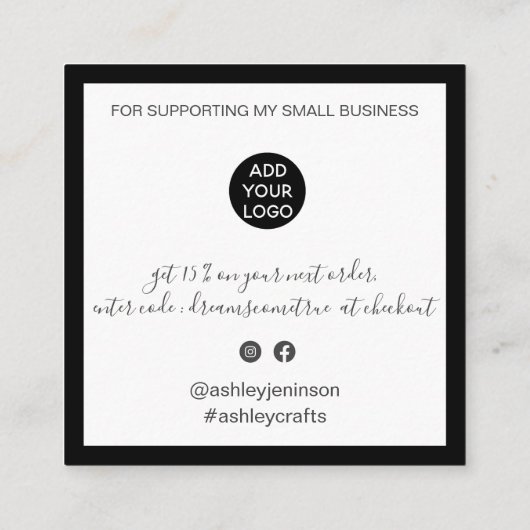 Moderne Dankeschön-Skripterstellung minimal Schwar Quadratische Visitenkarte (Rückseite)