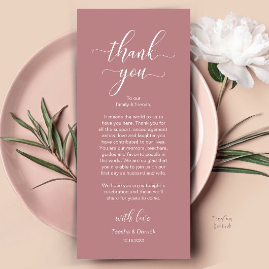 Moderne Dankeskarten für die Hochzeitsdinner-Tisch Programm