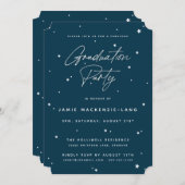 Moderne Dark Aquamarin Script and Stars Graduation Einladung (Vorne/Hinten)