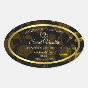 Moderne Dark Gold Floral Product Packaging Labels Ovaler Aufkleber
