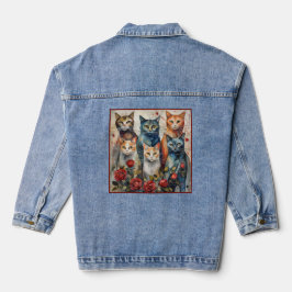 Moderne Darstellung von sechs Katzen und Rose Jeansjacke