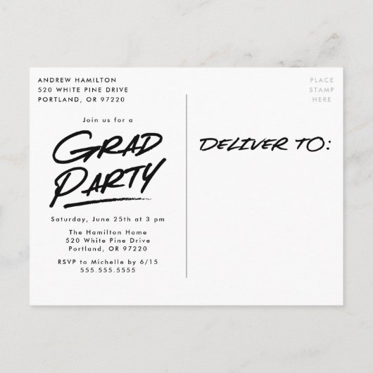 Moderne Dashed Grad Foto Graduation Party Einladungspostkarte (Rückseite)
