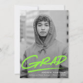 Moderne Dashed Lime Green Foto Graduation Party Einladung (Vorderseite)