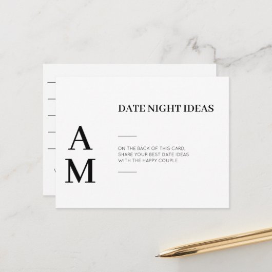 Moderne Date Night Ideas Wedding Cards Postkarte (Vorderseite/Rückseite Beispiel)