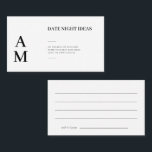 Moderne Date Night Ideas Wedding Cards Visitenkarte<br><div class="desc">Ihre Gäste werden diese Karten Liebe. Sie werden ihre Lieblings-Datums-Ideen aufschreiben und dann unterschreiben. Nach Ihrer Hochzeit können Sie sich diese Karten ansehen. Dies ist Teil unserer modernen Typografie-Sammlung, wo Sie passende und koordinierte Gegenstände für Ihre Hochzeit finden. Benötigen Sie Hilfe, um das zu personalisieren? Kontaktieren Sie den Designer, der...</div>