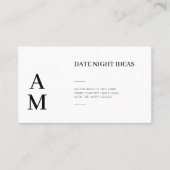 Moderne Date Night Ideas Wedding Cards Visitenkarte (Vorderseite)