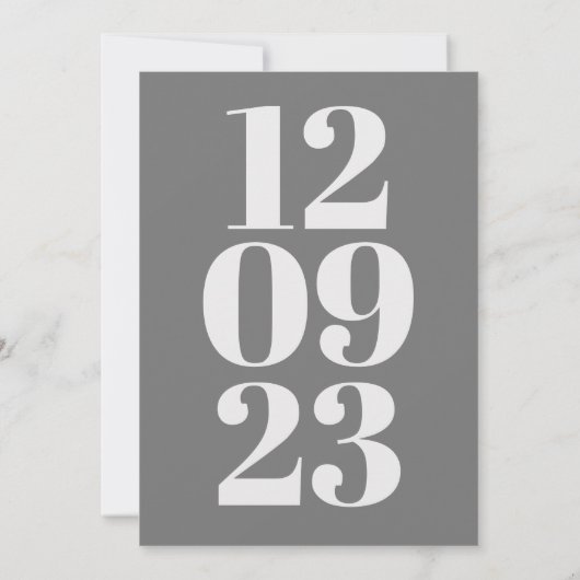 Moderne Datumsnummer Typografie Grau Save The Date (Rückseite)