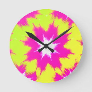Moderne Dazzle Rose Grün Gelbe Gefärbte Krawatte Runde Wanduhr