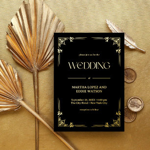 Moderne Deco   Elegante Hochzeit Schwarz und Gold Folieneinladung