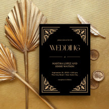 Moderne Deco | Elegante schwarze und goldene Hochz
