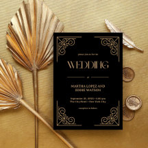 Moderne Deco | Elegante schwarze und goldene Hochz