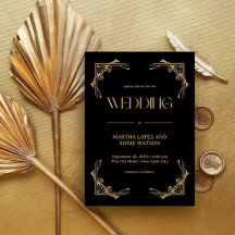 Moderne Deco | Elegante schwarze und goldene Hochz