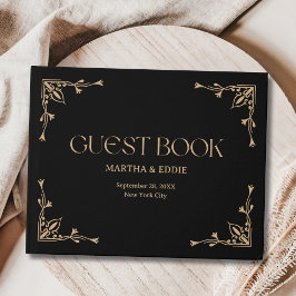 Moderne Deco | Elegante schwarze und goldene Hochz Gästebuch