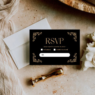 Moderne Deco   Elegante schwarze und goldene Hochz RSVP Karte