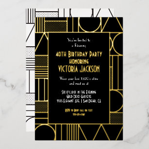 Moderne Deco Roaring Twenties Gatsby Geburtstagsfe Folieneinladung