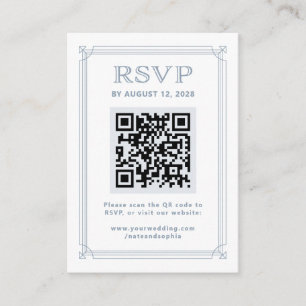 Moderne Deco-RSVP mit QR-Code Weiß und Blau Begleitkarte