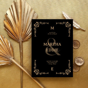 Moderne Deco   Schwarz Gold Foto Hintergrund Hochz Save The Date