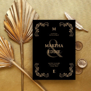 Moderne Deco   Schwarz Gold Foto Hintergrund Hochz Save The Date