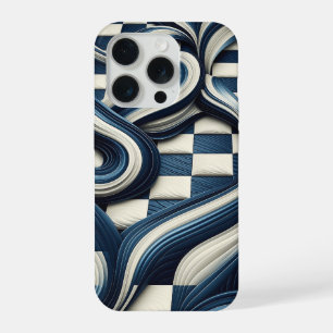 Moderne Deep Blue & Elfenbein Fluid Waves Handyhül iPhone 15 Pro Hülle