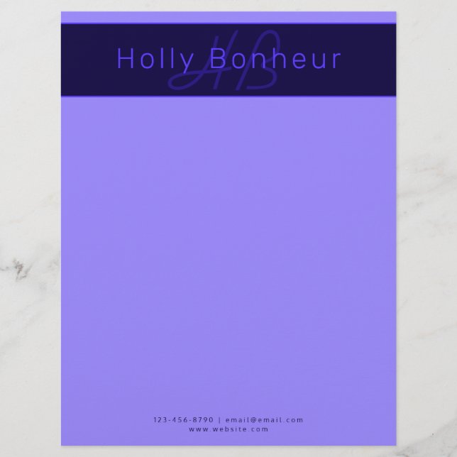 Moderne Deep Purple Farben | Cooler Name & Monogra Briefbogen (Vorderseite)