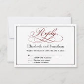 Moderne Deep Red Script Wedding Repcard RSVP Karte (Vorderseite)