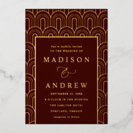 Moderne Deko Burgund und Goldhochzeit Folieneinladung