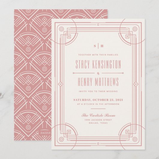 Moderne Deko Frame Wedding Einladung - Rose (Vorne/Hinten)