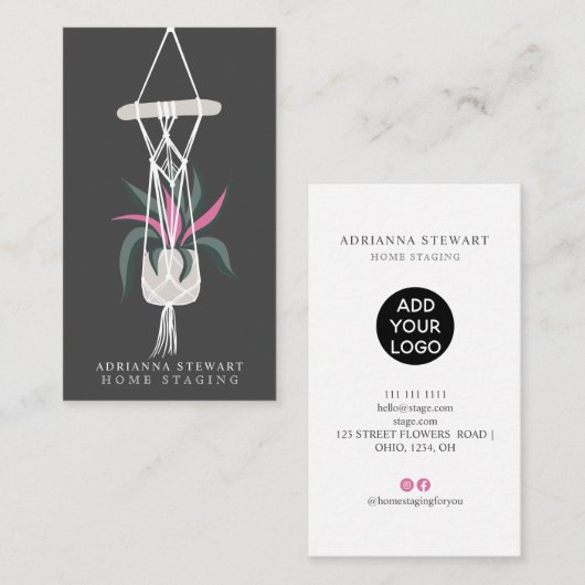 Moderne Dekoration in grauem Pflanze Visitenkarte (Vorne/Hinten)