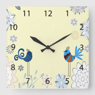 Moderne dekorative Blauvögel Quadratische Wanduhr