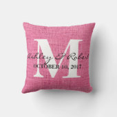 Moderne dekorative Burlap White Monogram Wedding Kissen (Rückseite)