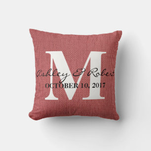 Moderne dekorative Burlap White Monogram Wedding Kissen