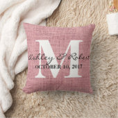 Moderne dekorative Burlap White Monogram Wedding Kissen (Decke)