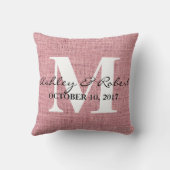 Moderne dekorative Burlap White Monogram Wedding Kissen (Rückseite)