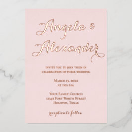 Moderne dekorative Kalligrafie Blush Pink Hochzeit Folieneinladung