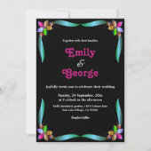 Moderne dekorative Schwarz-Chic-Blumenhochzeit Einladung (Vorderseite)