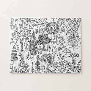Moderne dekorative Schwarz-Weiß-Baum-Muster Puzzle