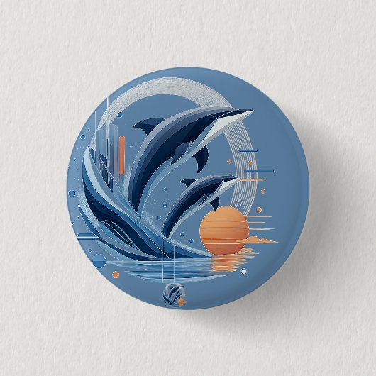 Moderne Delfin-Welle – Futuristische Ozeankunst | Button (Vorderseite)
