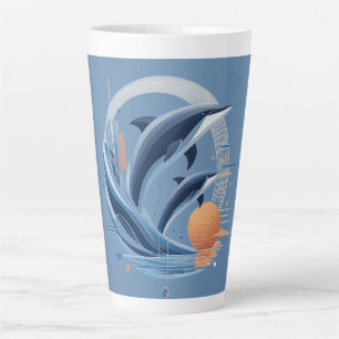 Moderne Delfin-Welle – Futuristische Ozeankunst Milchtasse