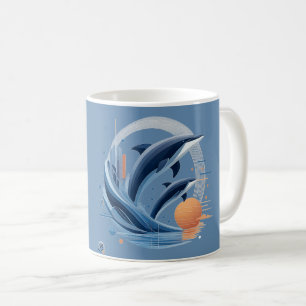 Moderne Delfinwelle – Futuristische Ozeankunst F Kaffeetasse