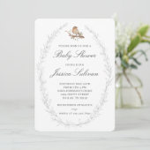 Moderne Delicate Bird Baby Dusche Einladung (Stehend Vorderseite)