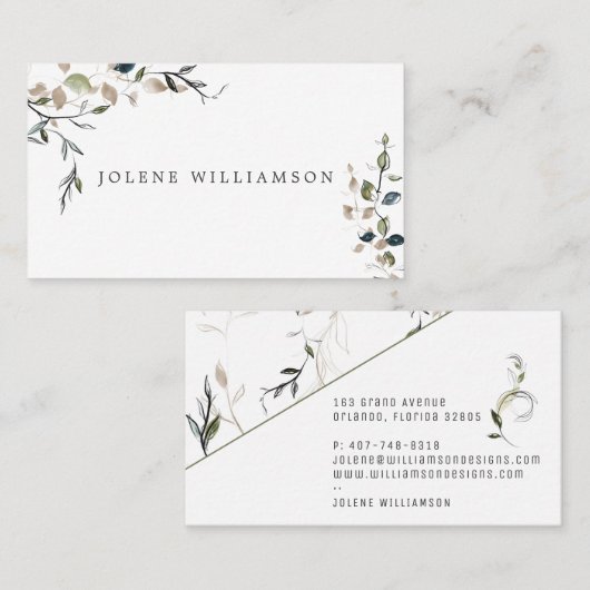 Moderne delikate Spring Greenery Business Card Visitenkarte (Vorne/Hinten)