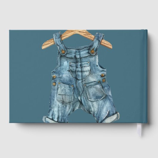 Moderne Denim Boy Blue Jean Baby Dusche Gästebuch (Rückseite)