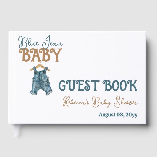Moderne Denim Boy Blue Jean Baby Dusche Gästebuch (Vorderseite)