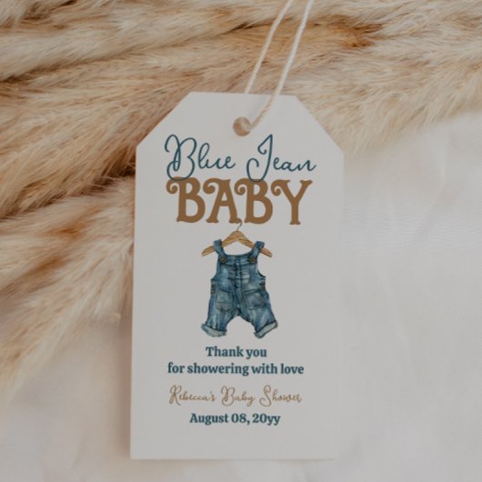 Moderne Denim Boy Blue Jean Baby Dusche Geschenkanhänger