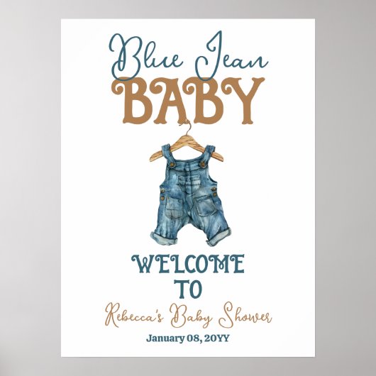 Moderne Denim Boy Blue Jean Baby Dusche Poster (Vorne)