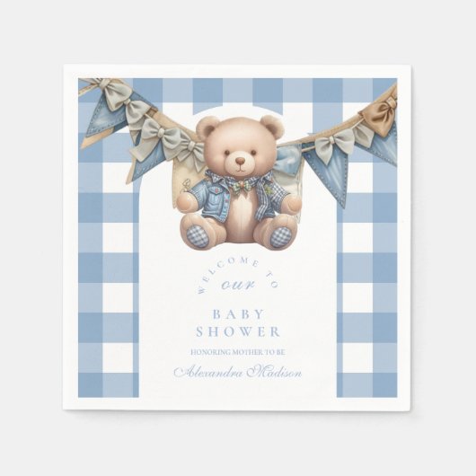 Moderne Denim Teddy Bear Baby Dusche Serviette (Vorderseite)