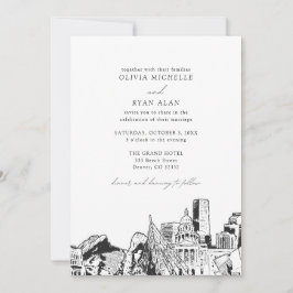 Moderne Denver Skyline Black & White Wedding Einladung